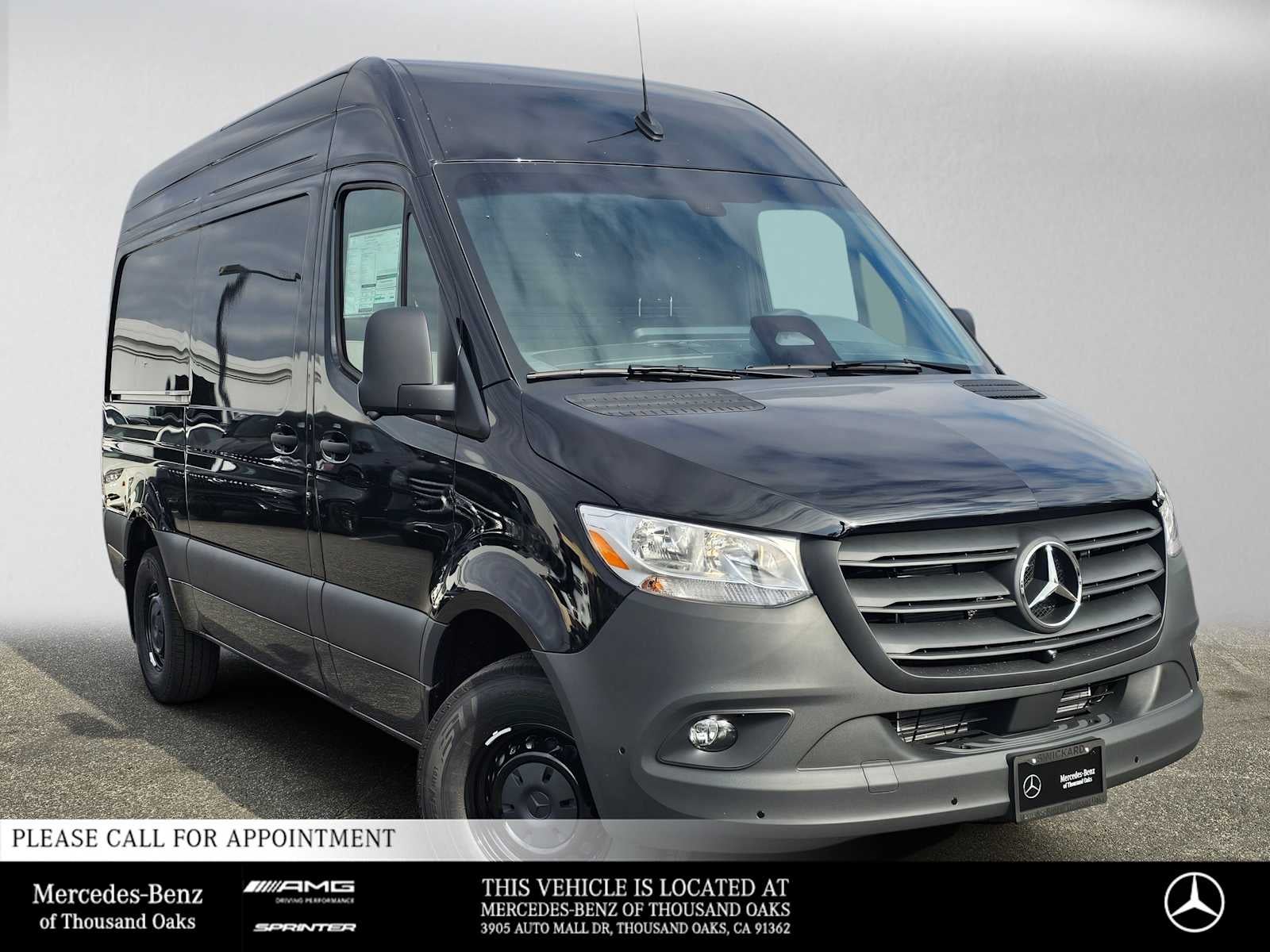 2026 Mercedes-Benz Sprinter 2500 Standard Roof I4 Diesel 144 RWD in Jet Black — front three-quarter view